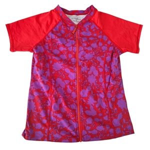 Garnet Hill Kids Rash Guard Full Zip 10 Vibrant Floral Tropical Resortwear Beach